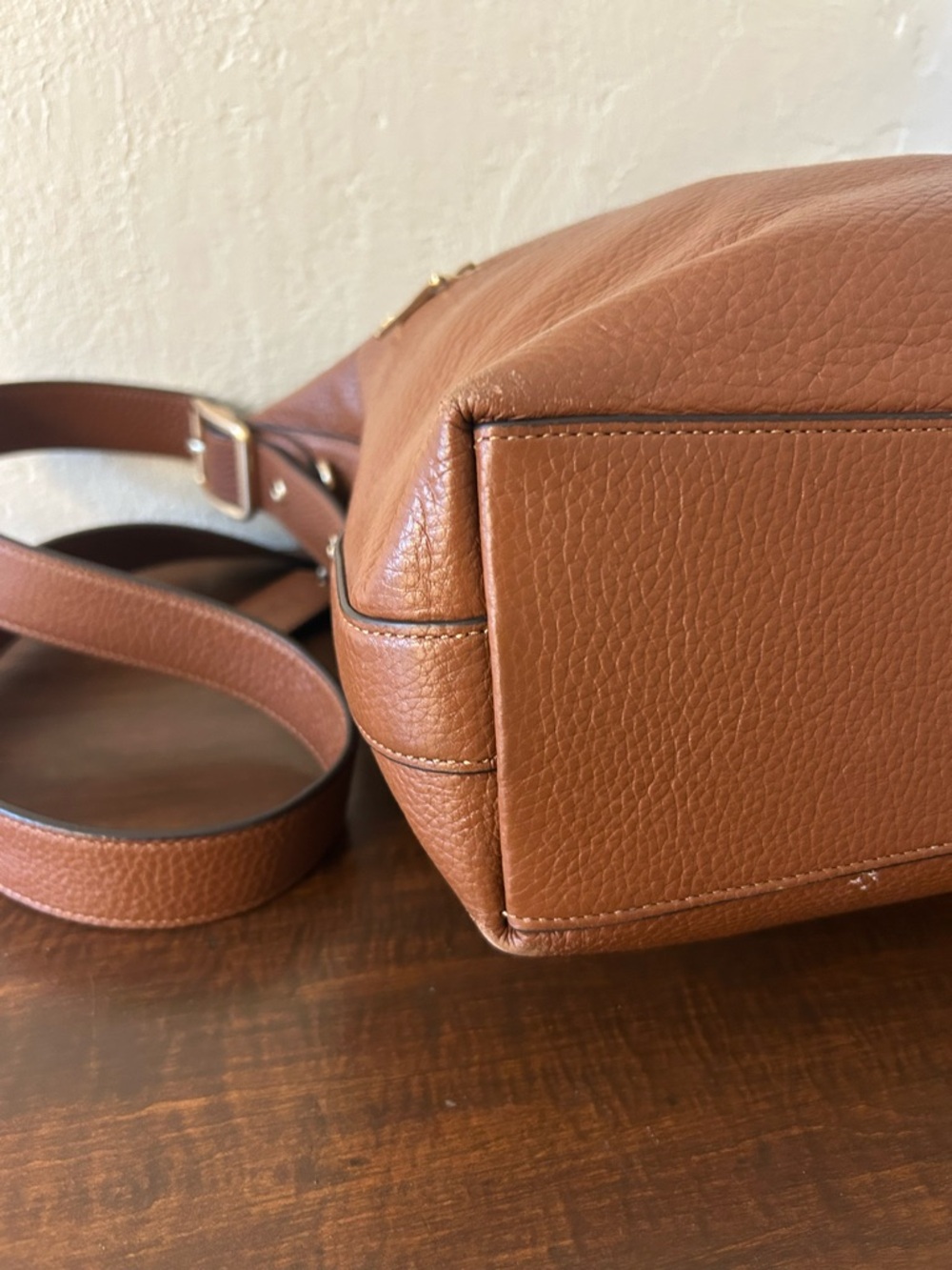Coach Tan Pebbled Leather Tote with Gold Logo - Picture 7 of 9